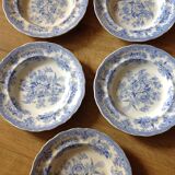 5 plates in faience old blue pattern flower bird