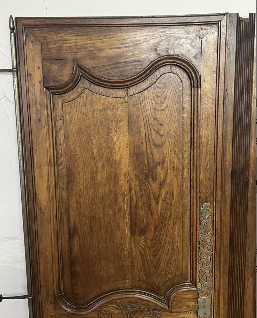 Pair of antique wardrobe doors and crosspiece