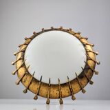 Sunburst lamp with nails forged with gold leaf and opaline, 1940s