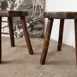 Pair of brutalist wooden stools