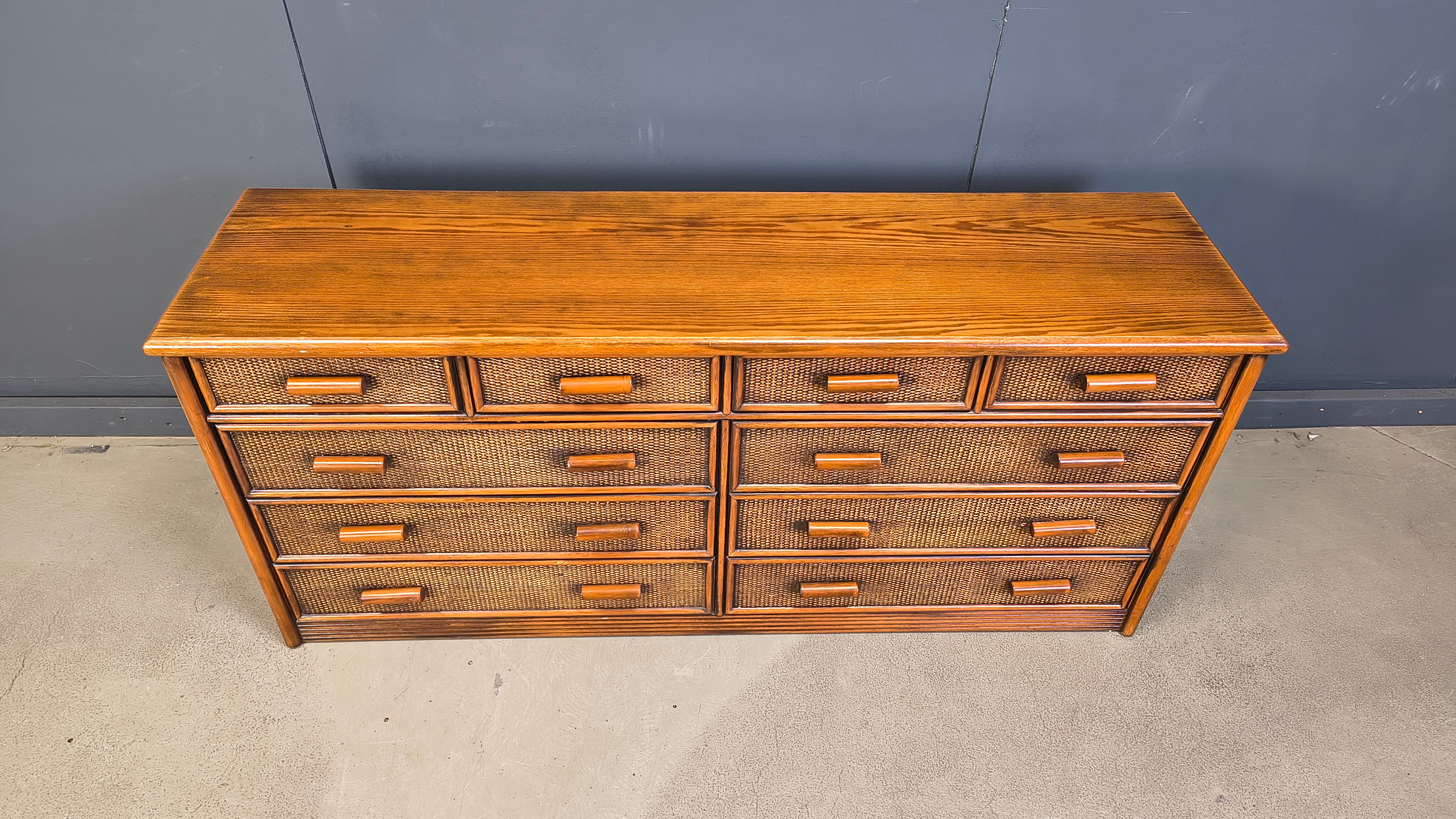 Vintage rattan and bamboo chest of drawers, 1970s