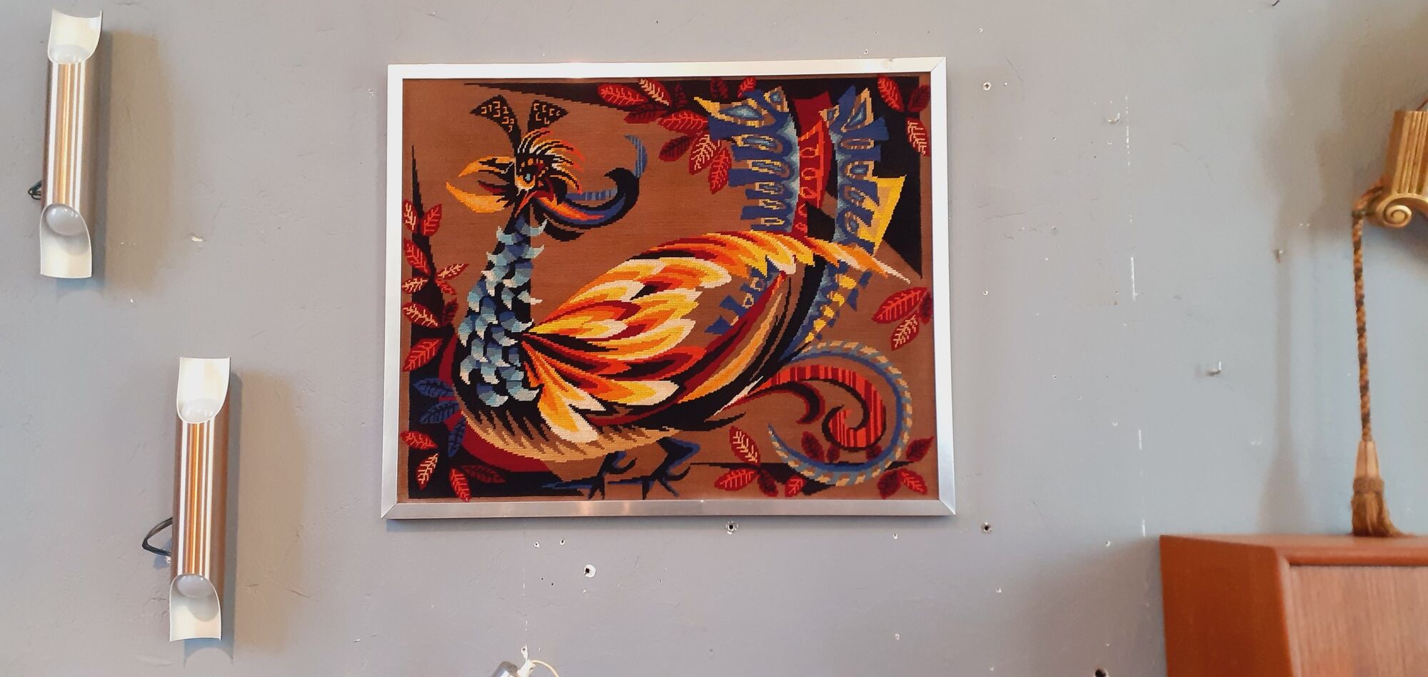 Vintage framed tapestry year 70 "The Golden Bird"