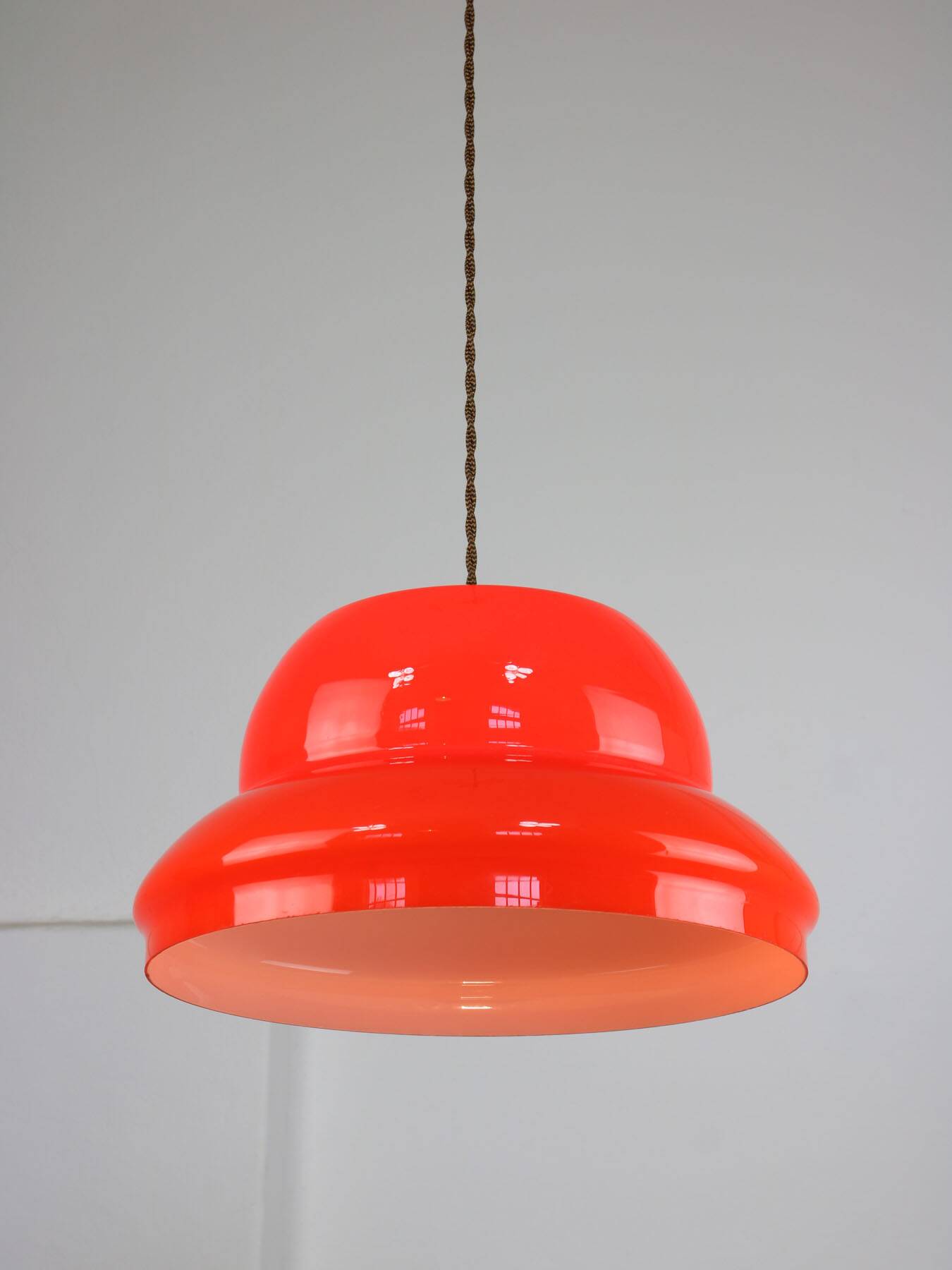 Mid-century italian red glass & brass pendant lamp