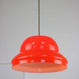 Mid-century italian red glass & brass pendant lamp