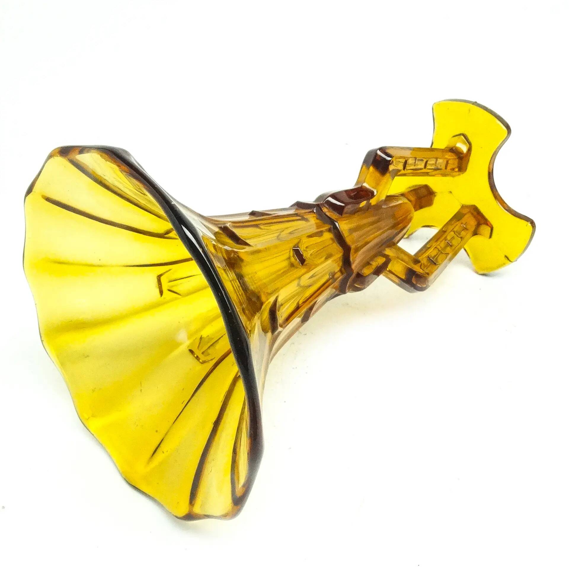 Art Deco vase, yellow glass, Stolzle glassworks, Czechoslovakia, 1930s