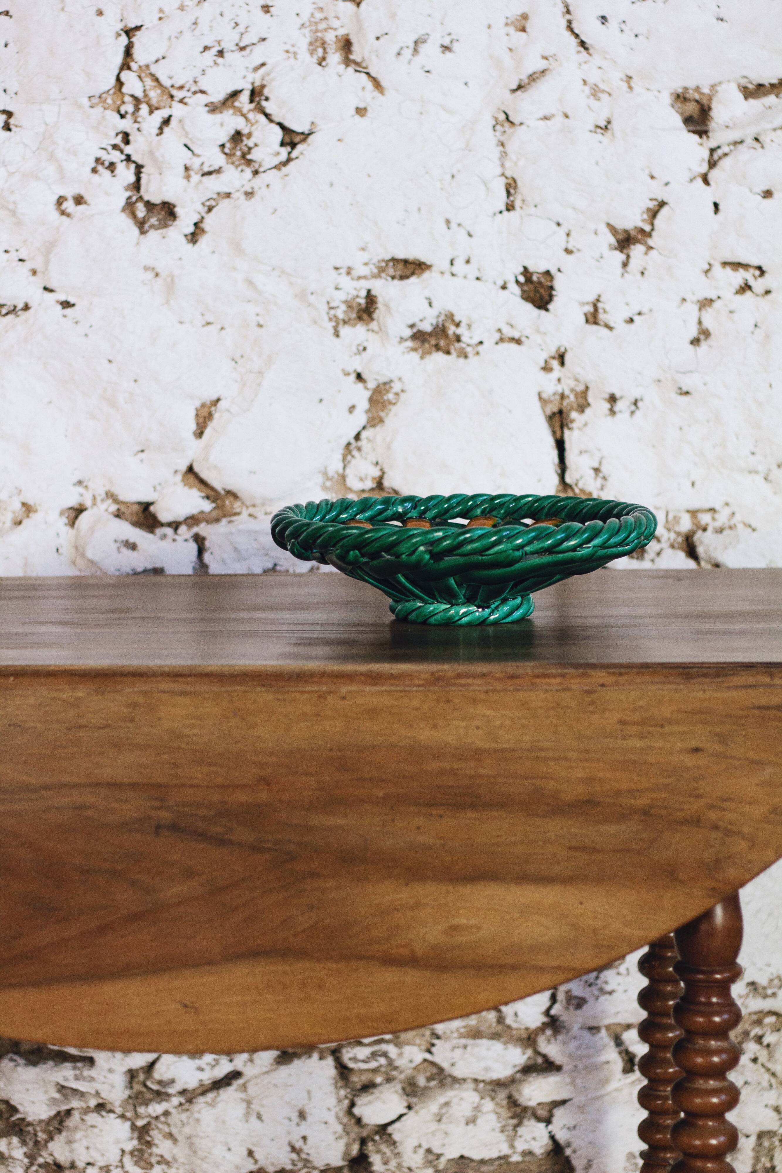 Woven ceramic fruit bowl or dish from Vallauris