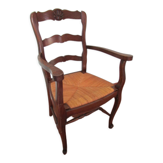 Fauteuil ancien de grand'père, chêne et paillage naturel