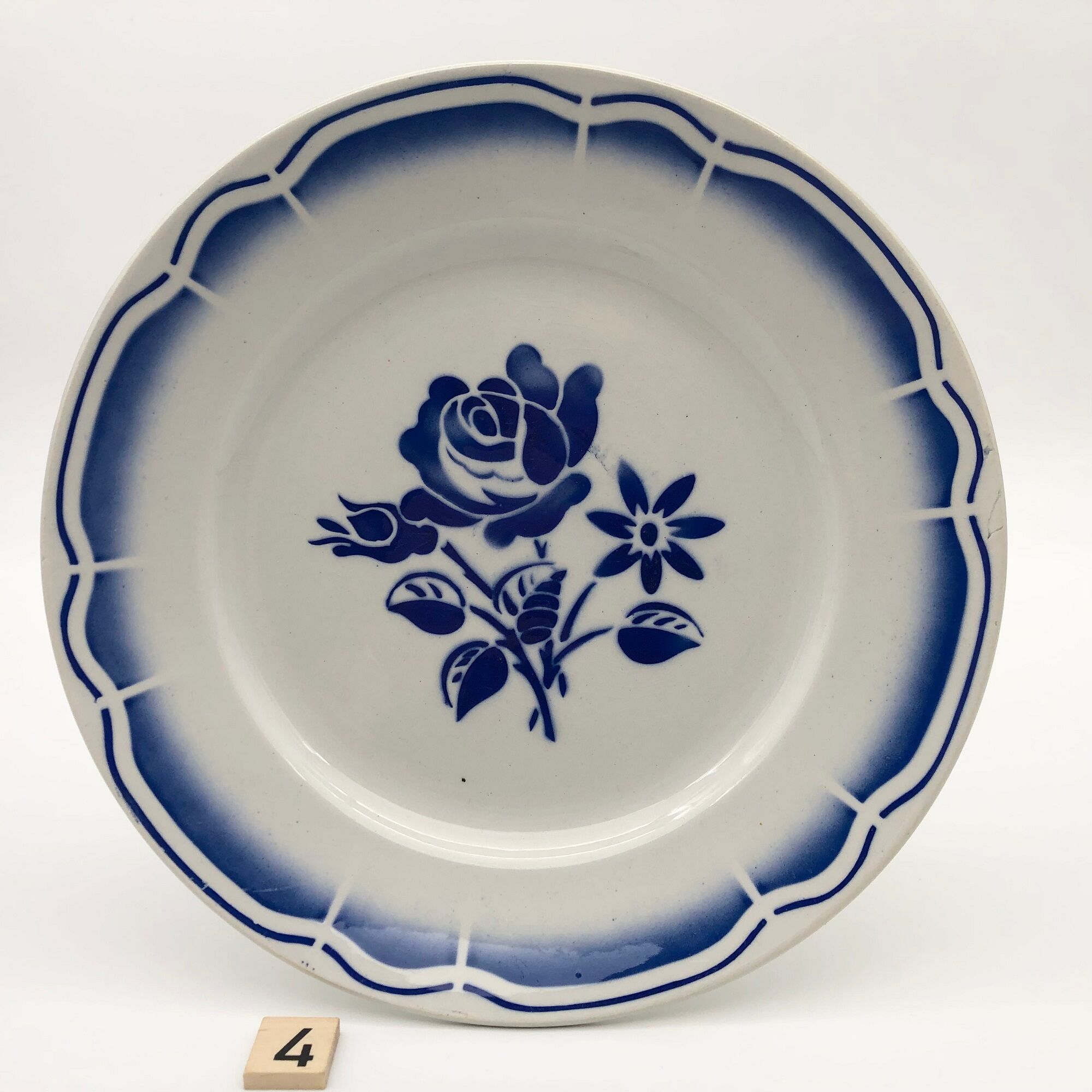 6 flat plates fb badonviller, vintage blue décor