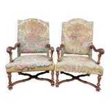 Pair of Louis XIII armchairs in walnut circa 1850
