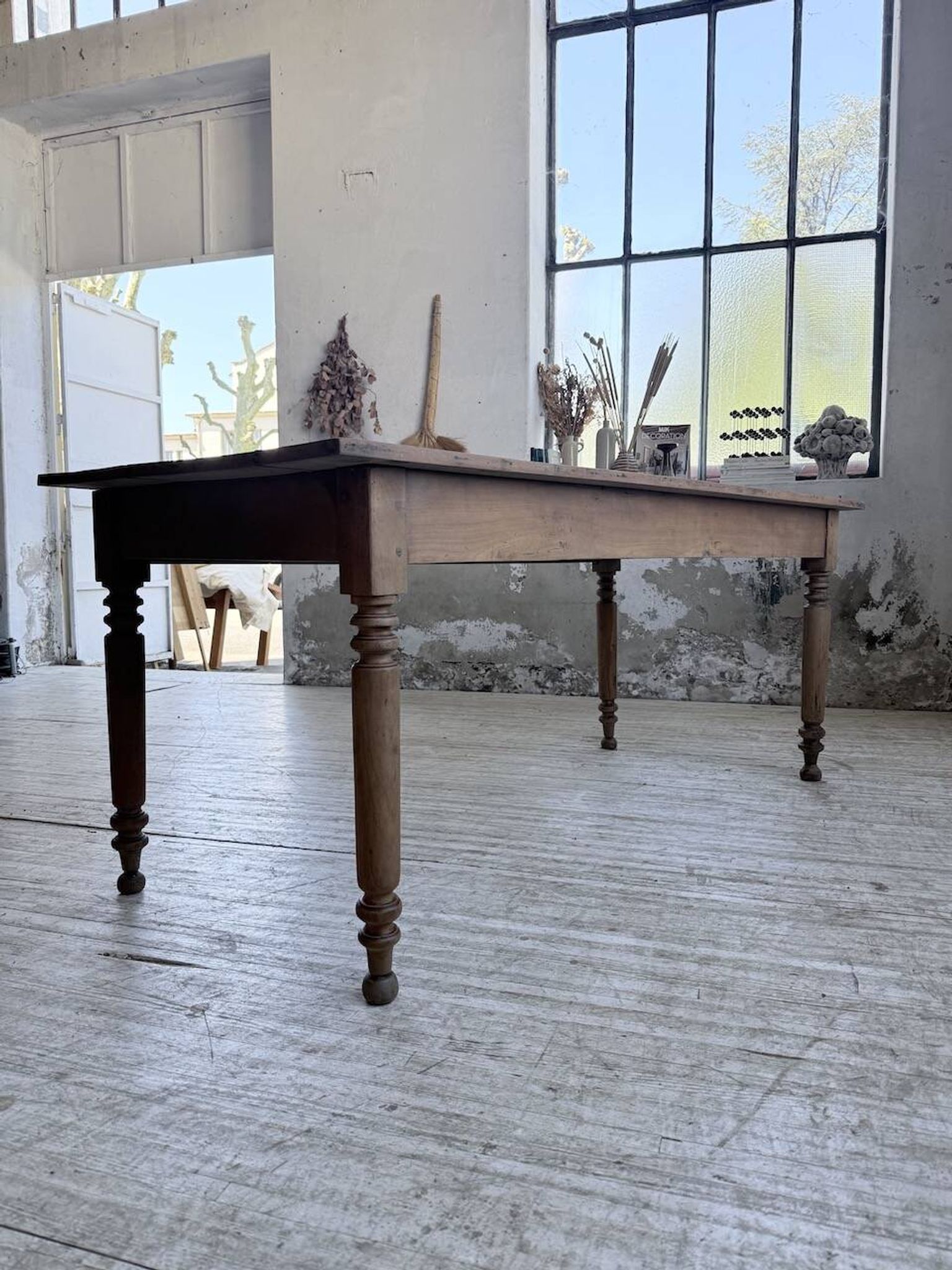 Bistro farmhouse table cherry wood turned legs 180cm