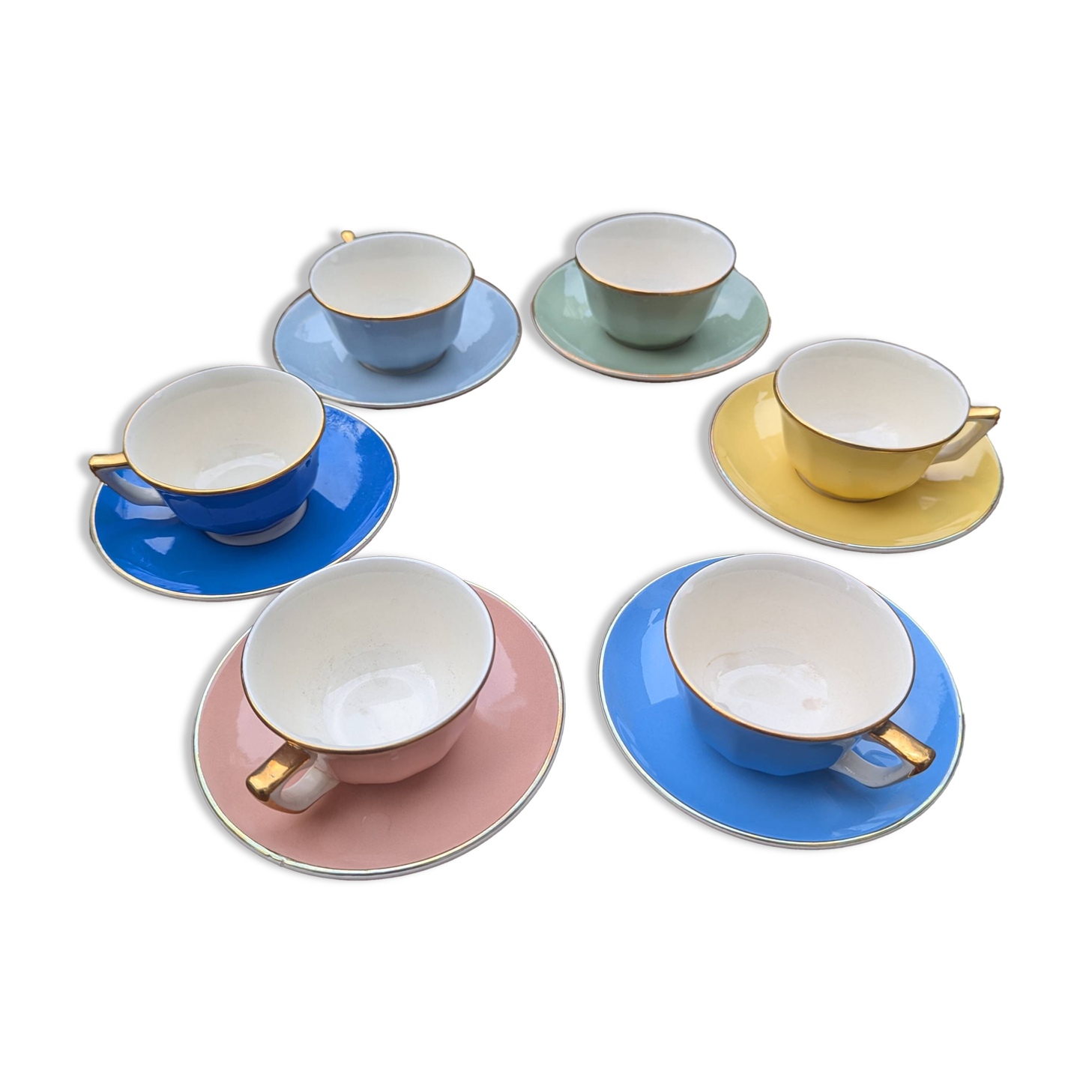 Villeroy & Boch Pastel 1960 Service – 6 Cups & Saucers – Vintage