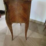 Pair of 2 Louis XV bedside tables - marquetry - 2 drawers - pink marble