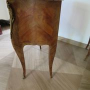 Paire de 2 chevets-louis xv-marqueterie-2 tiroirs-marbre rose