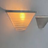 Pair of vintage white lacquered metal and sandblasted glass wall lights, Artemide Italy 1970