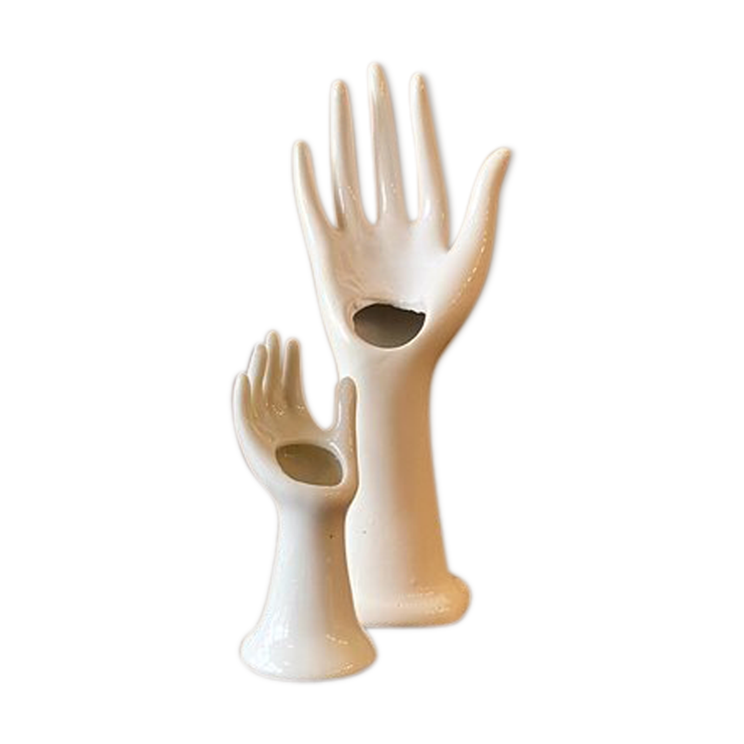 Pair of hand vases in white earthenware