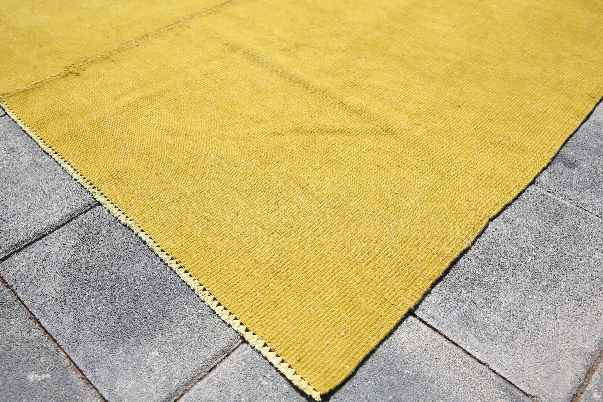 Vintage Mustard Yellow Kilim Rug,Large Turkish Woven Wool Carpet,302x410 Cm