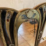 Miroir art nouveau en broderie fil d or et autre (mode , couturière........)