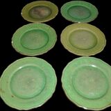 Series of 6 plates in earthenware with green glaze, Provence, France, end of the XIX th century