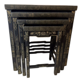 4 nesting tables Chinese patterns black lacquer