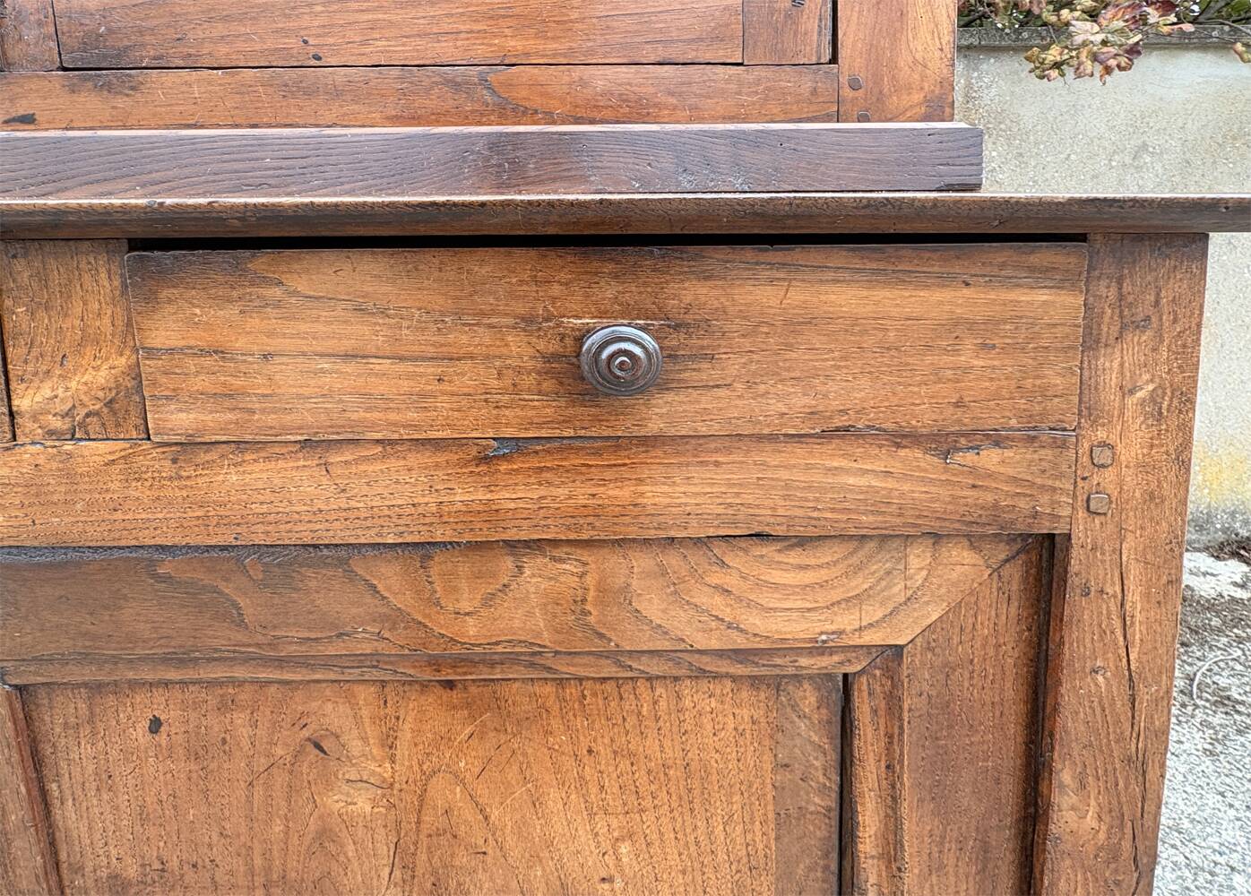 Two-body oak sideboard, circa 1890 — antique glasses and assembly