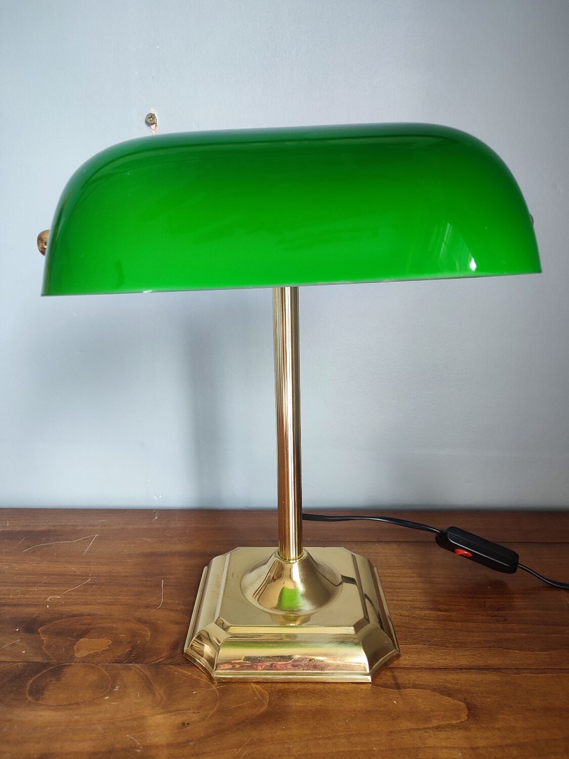 Lampe banquier en laiton et verre vintage