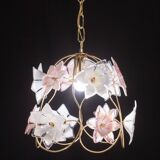 Charming Murano vintage chandelier white and pink flowers