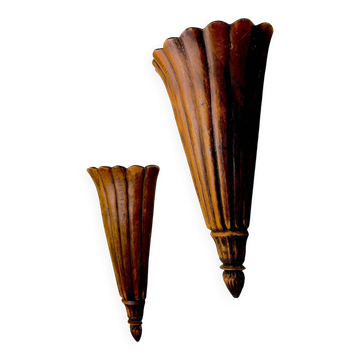Paire d'appliques en bois sculpté Art Déco, France, années 1930
