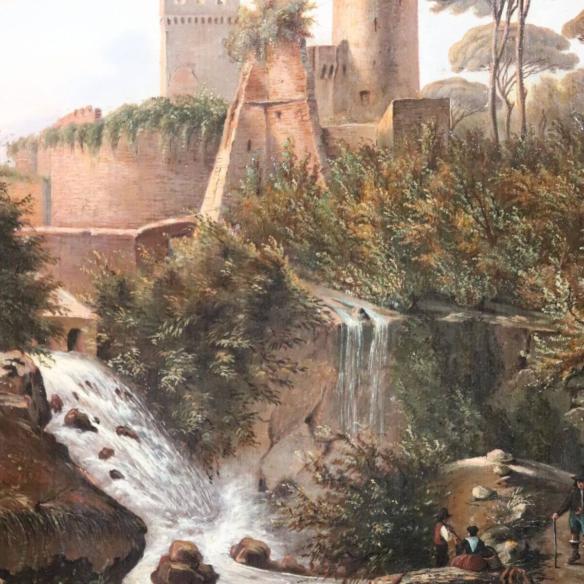 Landscape With A Castle, Oil On Canvas, Signed M.g., Italy, 18th Century