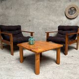 Pair of vintage pine armchairs 1970 1980 design look