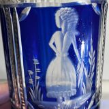 Bohemian crystal, set of 2 cobalt blue cut double glasses, ca 1900