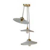 Suspension cascade three lights vintage lampshade in white opaline