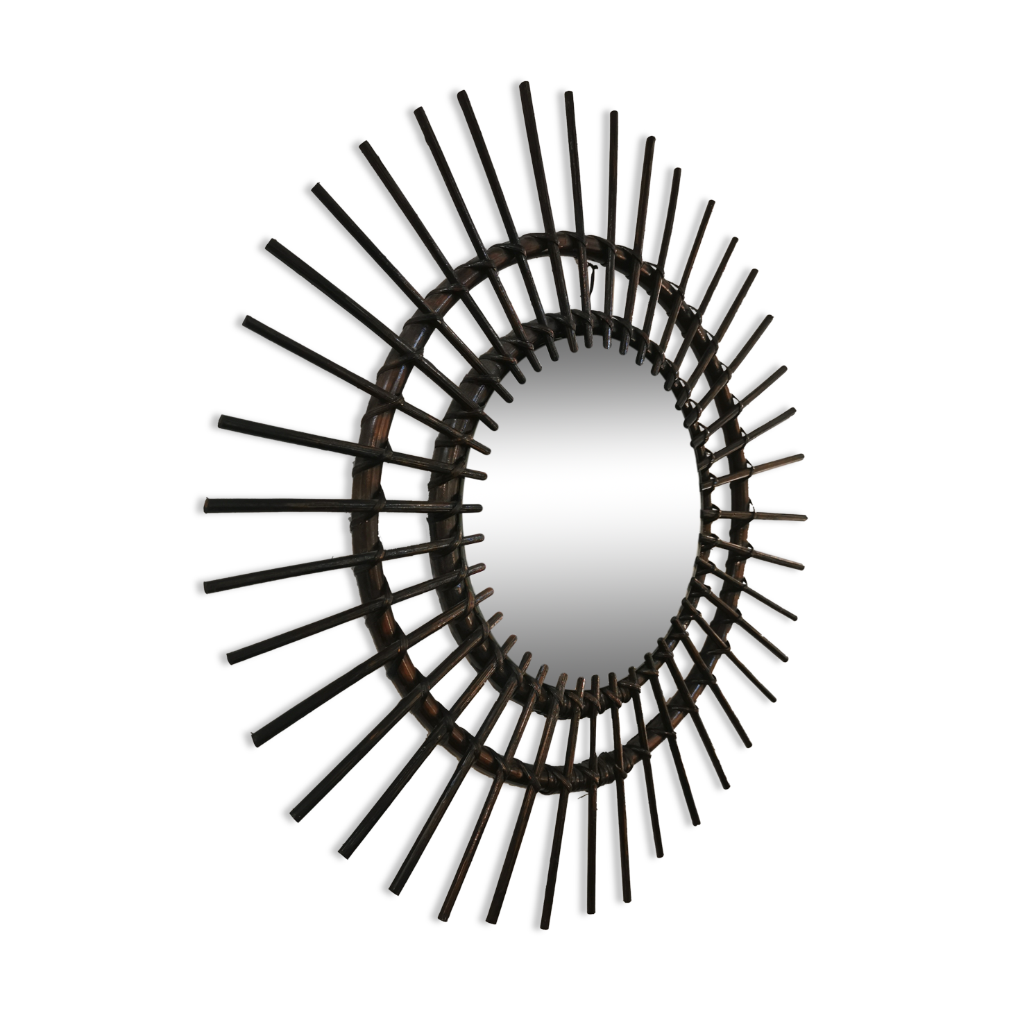 Vintage sun mirror in 60s dark rattan 56cm