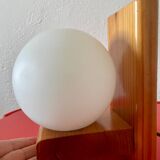 Vintage pine wall lamp with opaline globe
