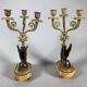 Paire De Candelabres Aux Sphinges En Bronze Dore,  XIXeme Siècle