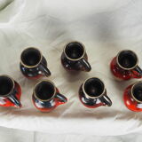 Seven large brown, black and red volcanic free-form mugs - Vallauris, Fat lava - 60s / 70s