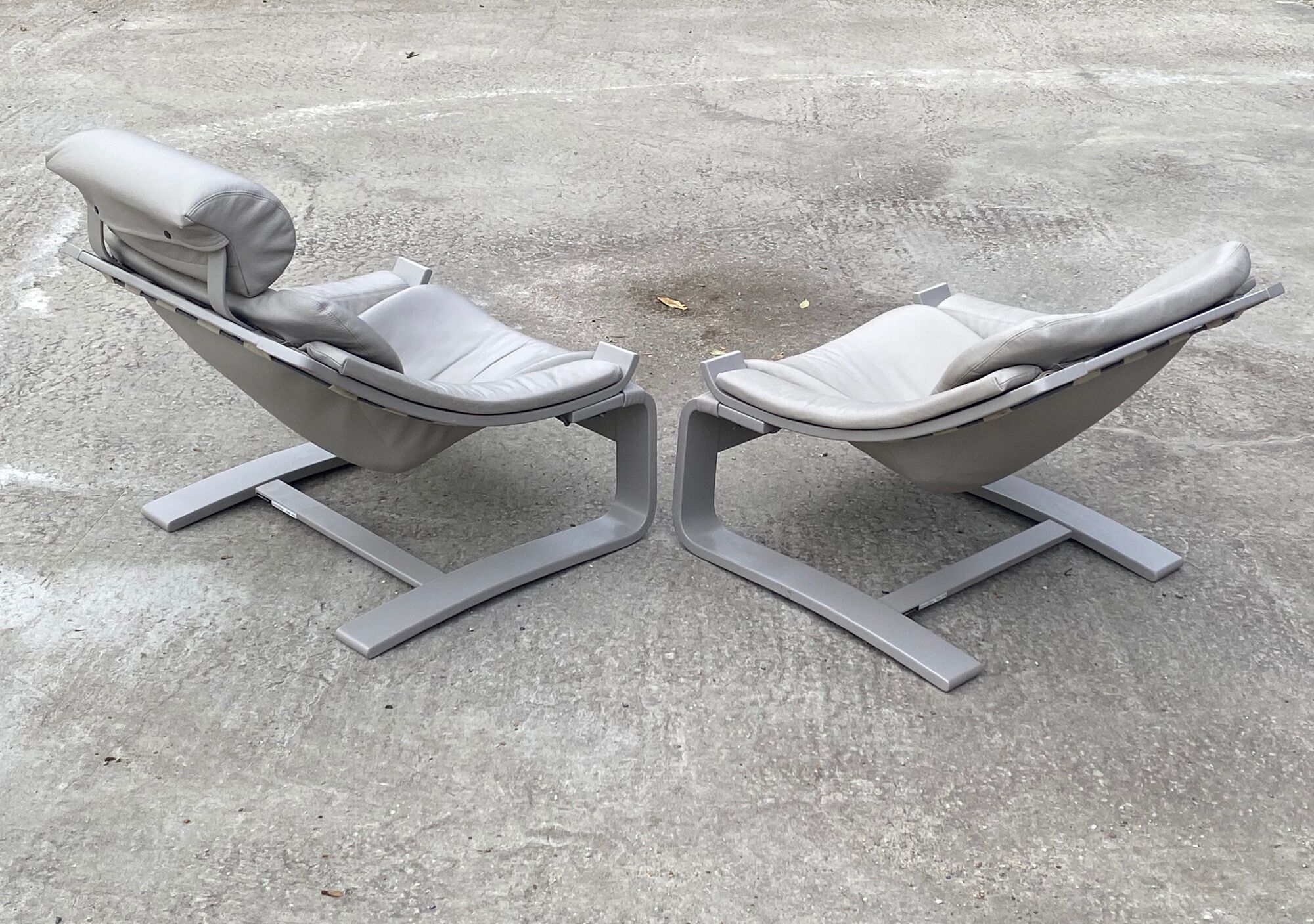 Pair of vintage grey leather armchairs by Ake Fribytter 1970