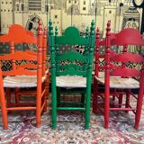 Suite of 6 rustic mulched and painted chairs