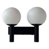 Vintage double wall lamp, opaline and black lacquered metal, Raak Netherlands 1960