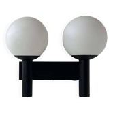 Vintage double wall lamp, opaline and black lacquered metal, Raak Netherlands 1960