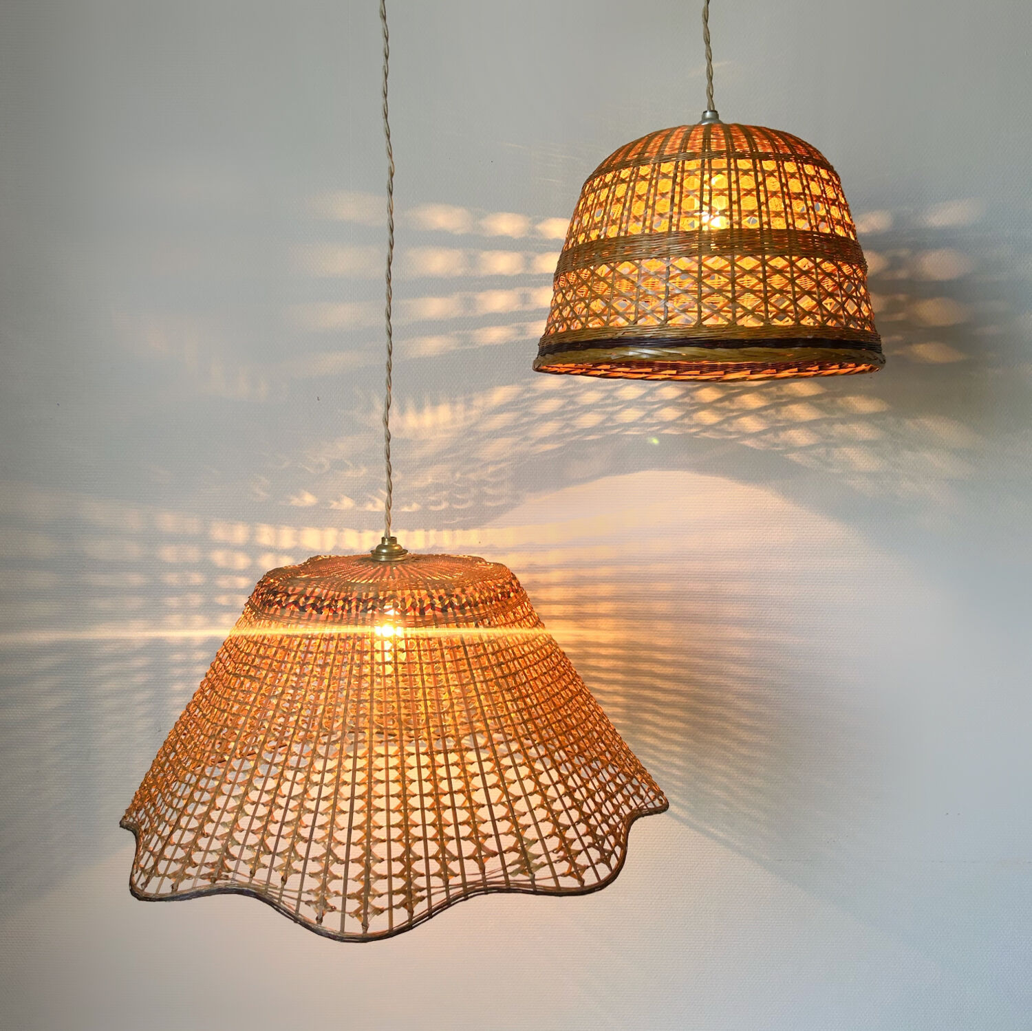 60s rattan chandeliers (X2)