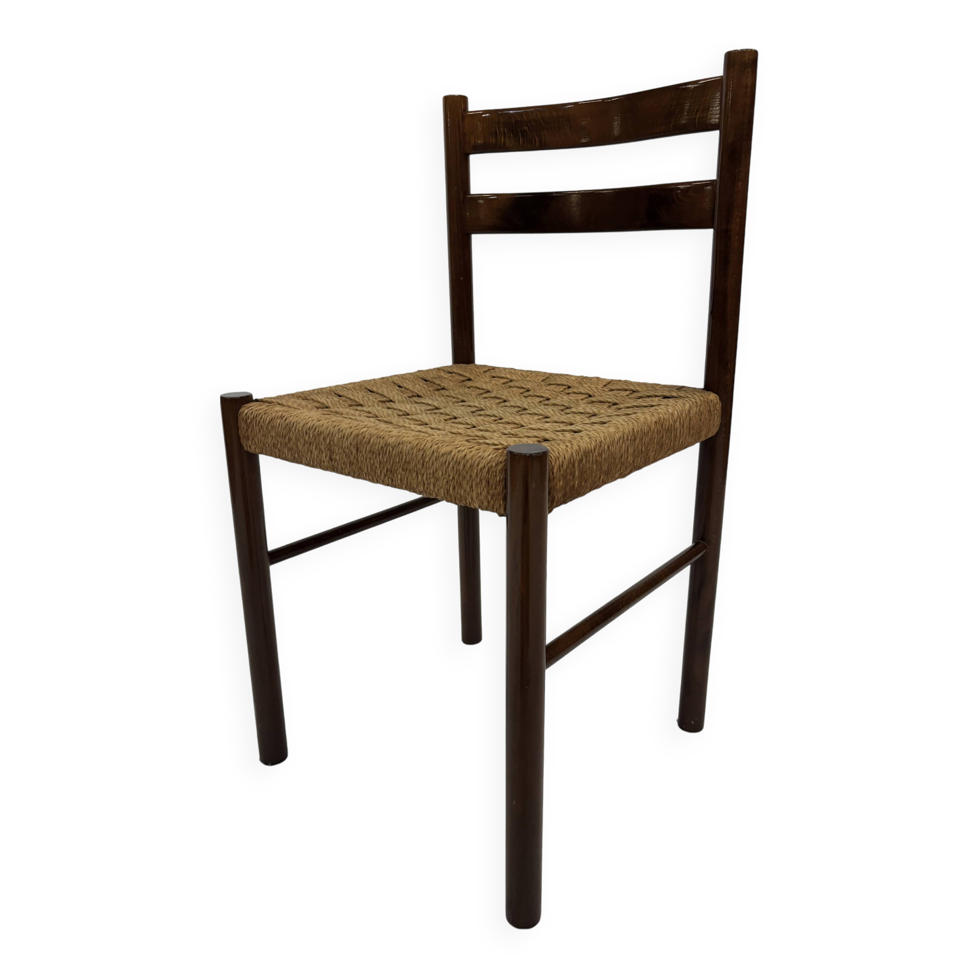 Vintage chair from the 70s minimalist design in wood and paper cord