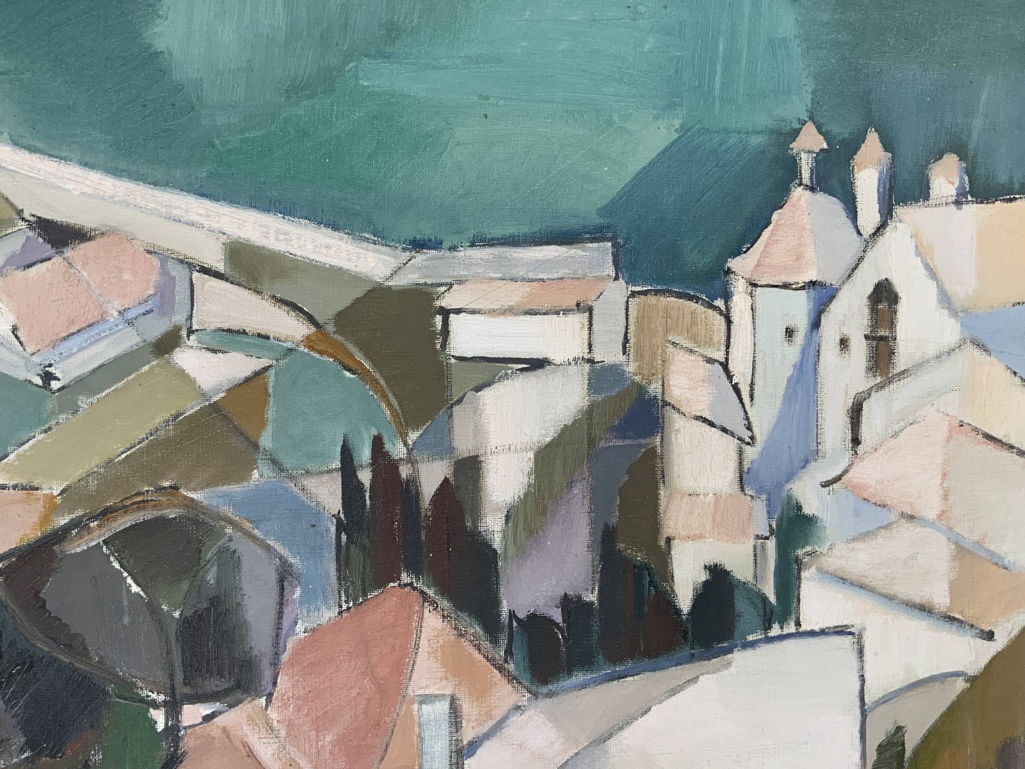 Vintage Modernists Oil On Canvas Landscape Painting by Nini Landgren 1950s