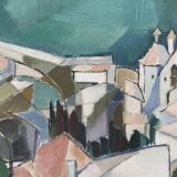 Vintage Modernists Oil On Canvas Landscape Painting by Nini Landgren 1950s