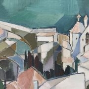 Vintage Modernists Oil On Canvas Landscape Painting by Nini Landgren 1950s