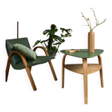 Hugues Steiner bow wood double top tripod coffee table