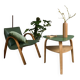 Table basse tripode Hugues Steiner bow wood double plateau