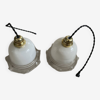 Set of 2 old opaline pendant lights