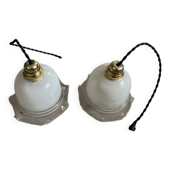 Set of 2 old opaline pendant lights