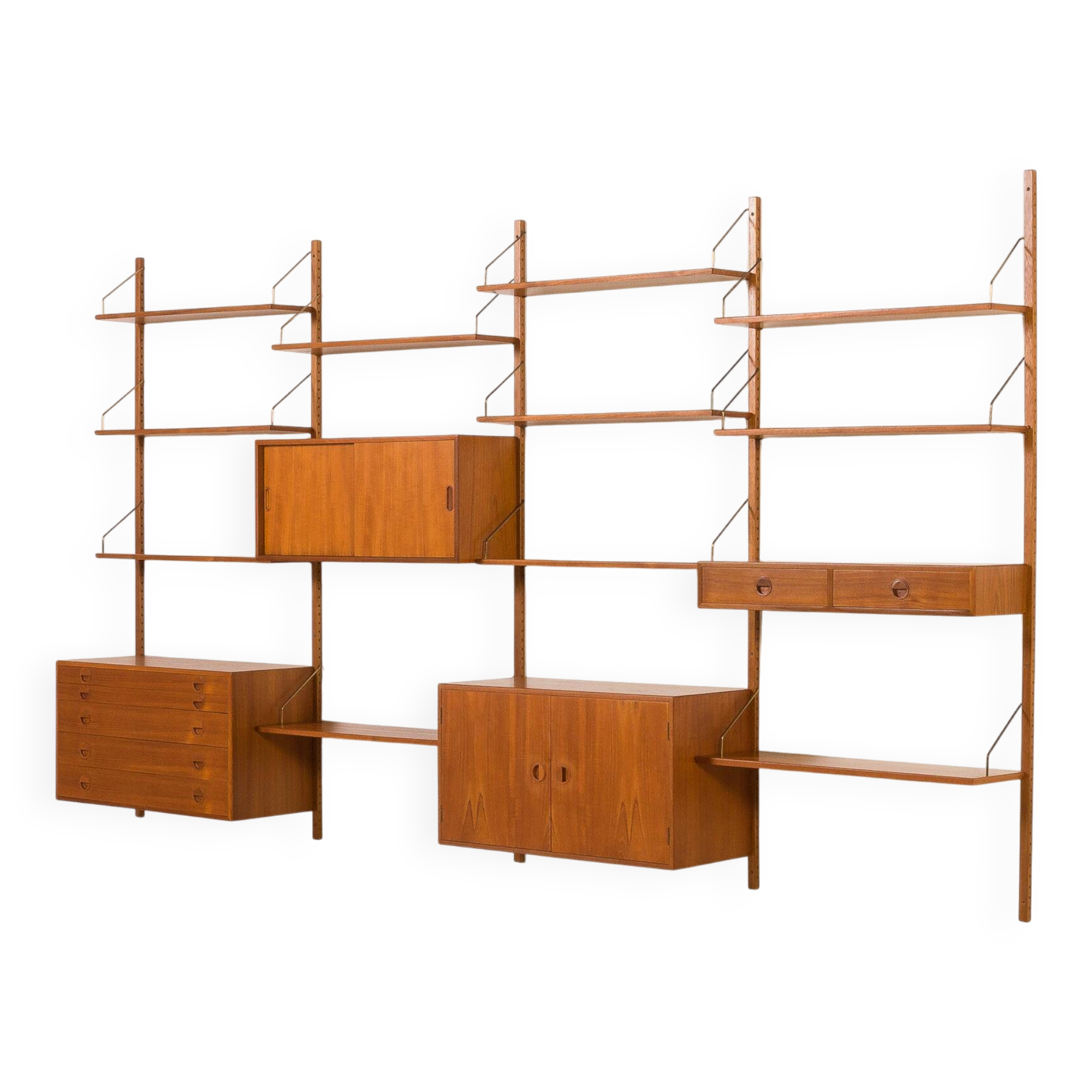 Hansen and Guldborg extra wide shelving unit in teak, 1960s
