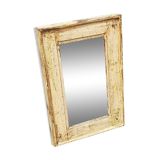 Miroir blanc casse bois vieux teck patine